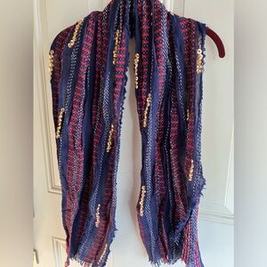 Blue & red with gold sequins long scarf